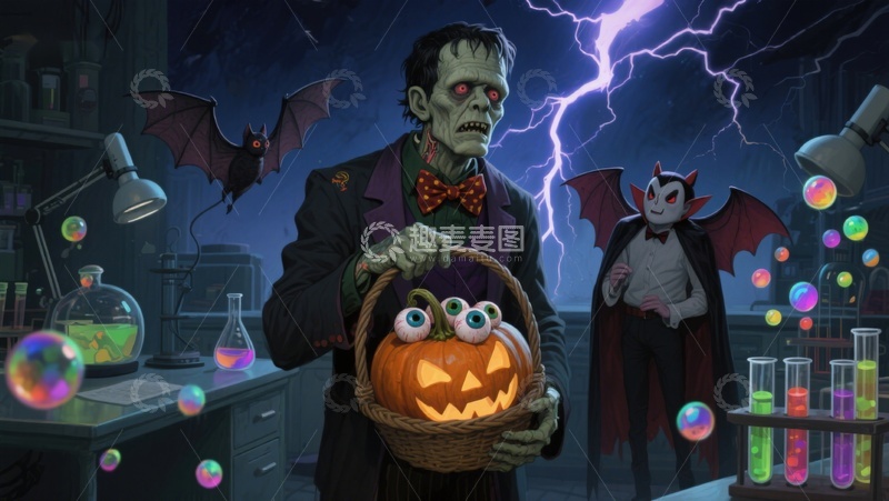 高清大图下载【趣麦麦图】怪诞实验室里的万圣节狂欢