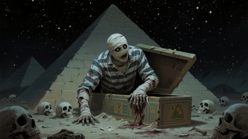 木乃伊从古棺中爬出，金字塔下骷髅遍地