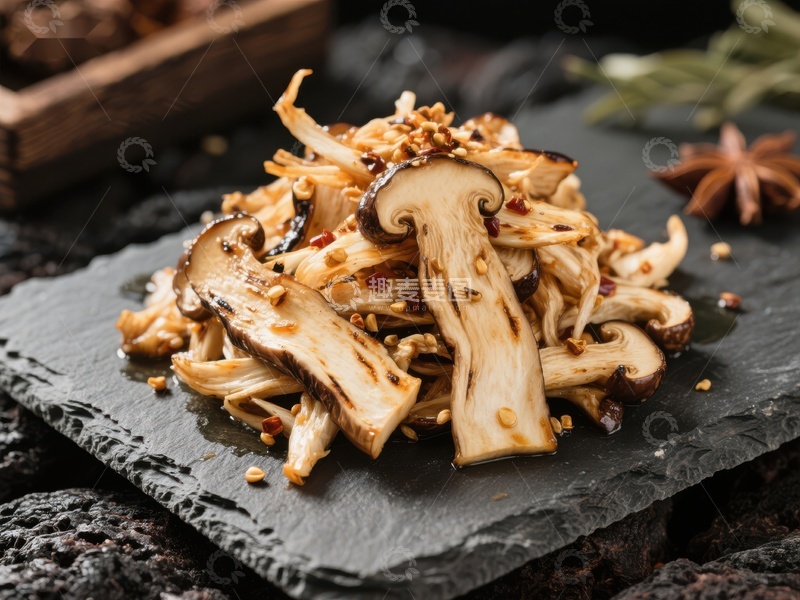 高清大图下载【趣麦麦图】香煎松茸蘑菇美食