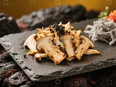 烤松茸配黑芝麻