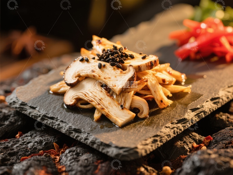高清大图下载【趣麦麦图】黑椒烤蘑菇配红椒丝