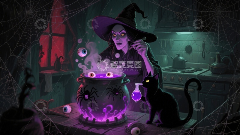 高清大图下载【趣麦麦图】女巫在厨房施魔法