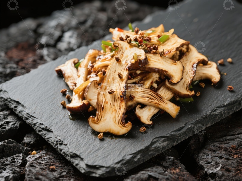 高清大图下载【趣麦麦图】烤松茸蘑菇，撒上香料
