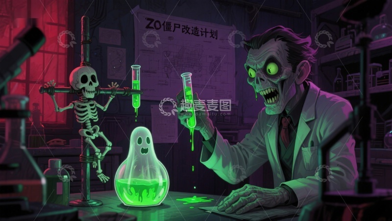 高清大图下载【趣麦麦图】疯狂科学家的僵尸改造实验