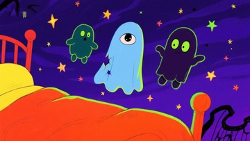 夜晚床上的卡通幽灵