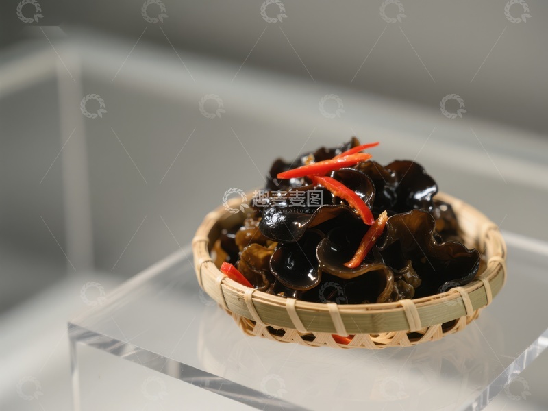 高清大图下载【趣麦麦图】木耳配红椒，竹篮盛装