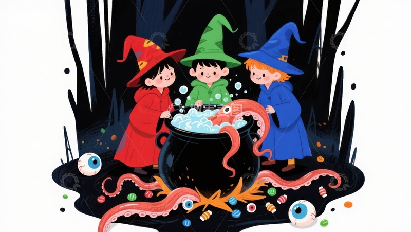 高清大图下载【趣麦麦图】小巫师们在森林中酿造魔法药水