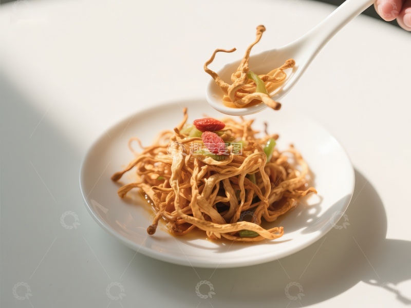 高清大图下载【趣麦麦图】精致炒面，勺中美味