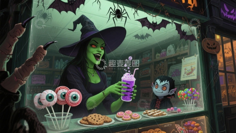 高清大图下载【趣麦麦图】万圣节糖果店的奇幻场景