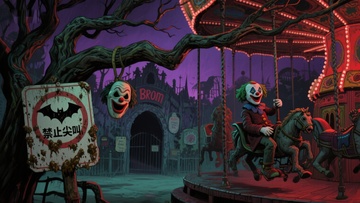 夜幕下的诡异游乐园