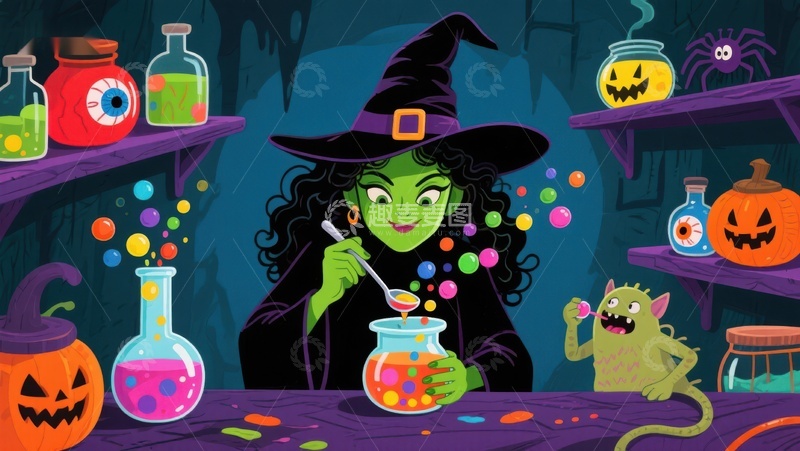高清大图下载【趣麦麦图】万圣节女巫魔法实验