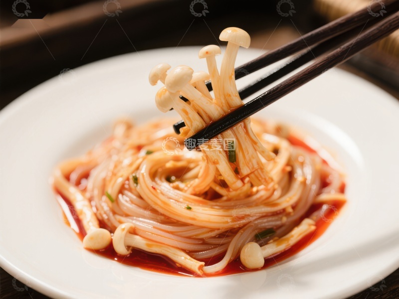 高清大图下载【趣麦麦图】筷子夹起金针菇拌面
