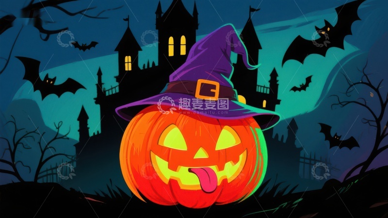 高清大图下载【趣麦麦图】万圣节南瓜灯与幽灵城堡