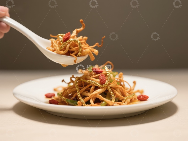 高清大图下载【趣麦麦图】勺子舀起的美味炒面