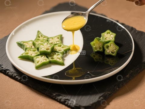 秋葵切片配黄色酱汁