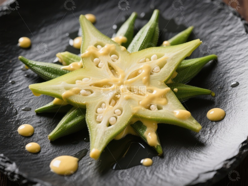 高清大图下载【趣麦麦图】切片秋葵配酱料，精致摆盘