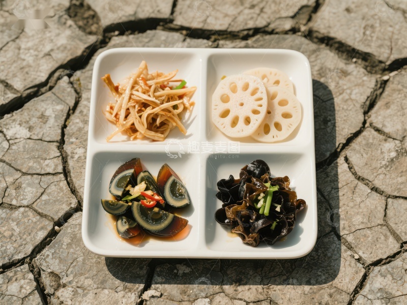 高清大图下载【趣麦麦图】四格餐盘中的多样美食