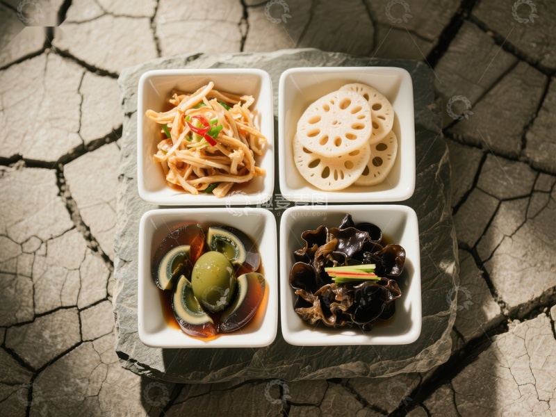 高清大图下载【趣麦麦图】四格小菜拼盘，精致美味