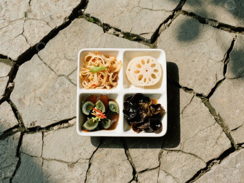 高清大图下载【趣麦麦图】干裂土地上的四格餐盒