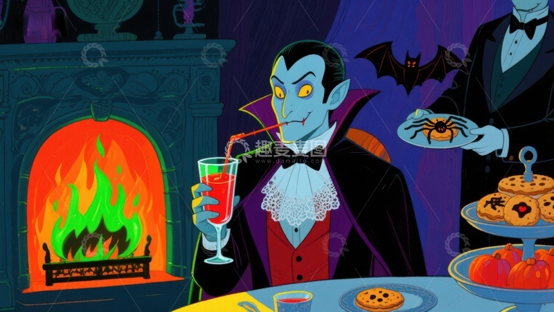 高清大图下载【趣麦麦图】吸血鬼享用饮品与甜点