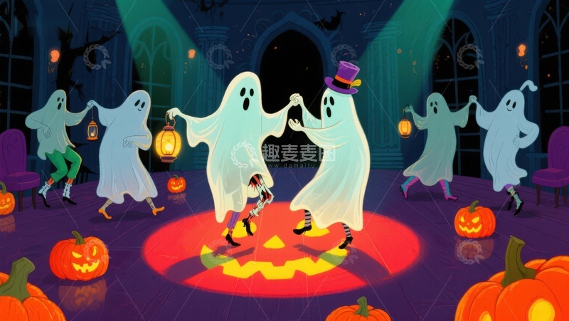 高清大图下载【趣麦麦图】万圣节幽灵舞会欢乐场景
