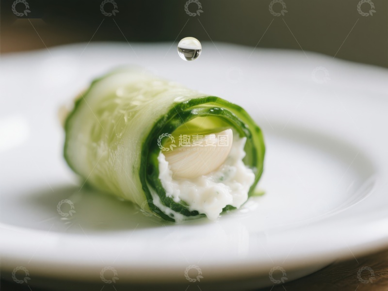 高清大图下载【趣麦麦图】黄瓜卷配奶油芝士和水滴