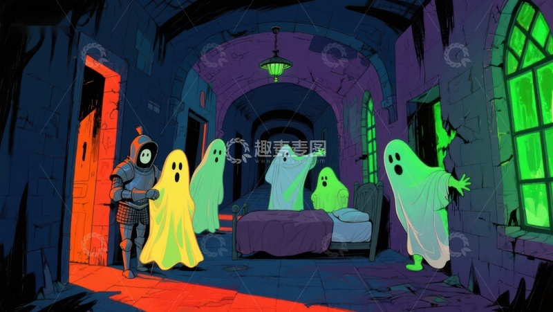 高清大图下载【趣麦麦图】骑士与幽灵在古堡走廊的奇幻相遇
