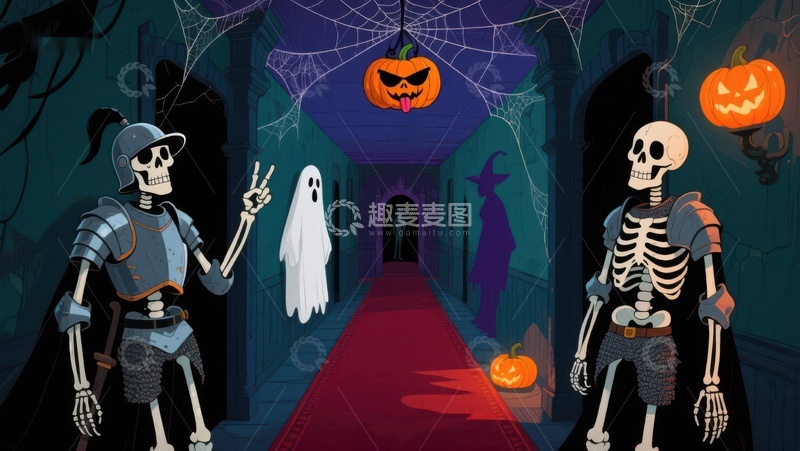 高清大图下载【趣麦麦图】万圣节骷髅与幽灵的神秘走廊