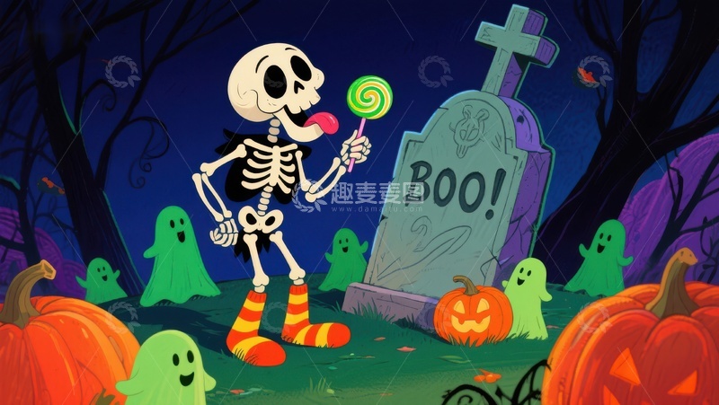 高清大图下载【趣麦麦图】万圣节骷髅与糖果