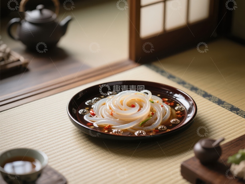 高清大图下载【趣麦麦图】精致凉粉配辣椒油，传统餐桌上的美味
