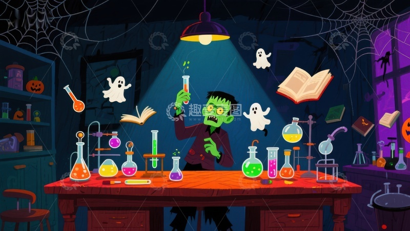 高清大图下载【趣麦麦图】疯狂科学家的万圣节实验室