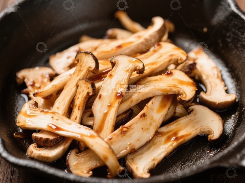高清大图下载【趣麦麦图】铁锅中的烤松茸蘑菇