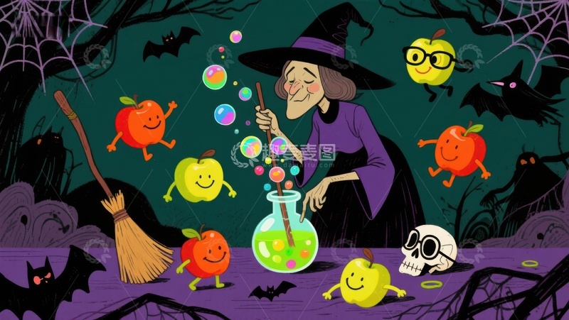 高清大图下载【趣麦麦图】巫婆与魔法苹果的万圣夜