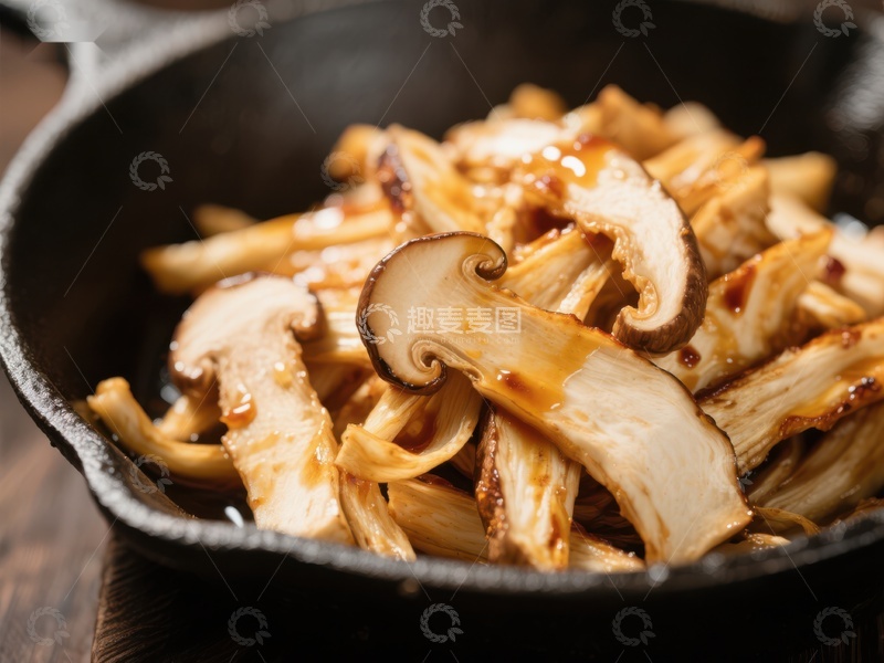 高清大图下载【趣麦麦图】铁锅煎制的美味蘑菇