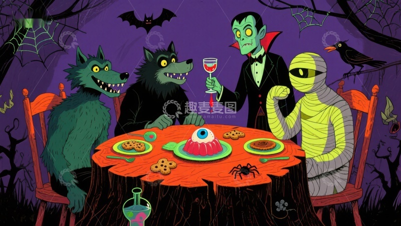 高清大图下载【趣麦麦图】万圣节怪物聚餐