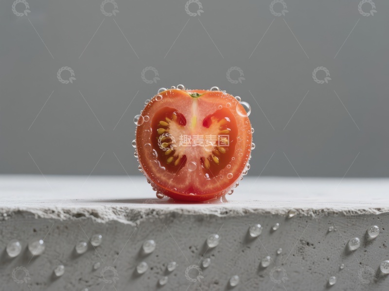 高清大图下载【趣麦麦图】切开的番茄置于湿润台面