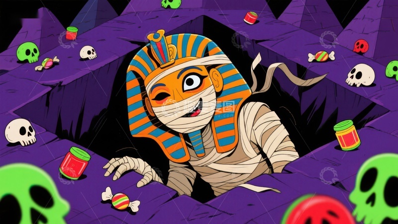 卡通木乃伊在金字塔中探险