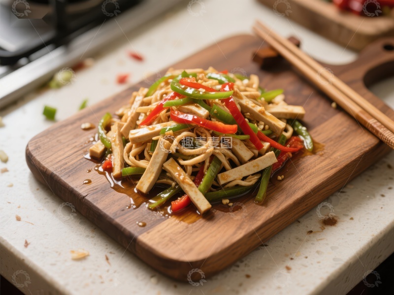 高清大图下载【趣麦麦图】美味炒豆皮配青红椒