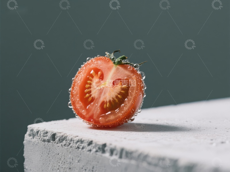 高清大图下载【趣麦麦图】切开的番茄置于水泥台上