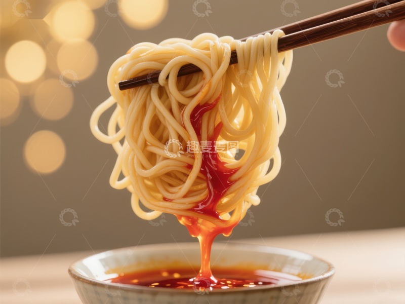 高清大图下载【趣麦麦图】筷子夹起淋有红油的面条