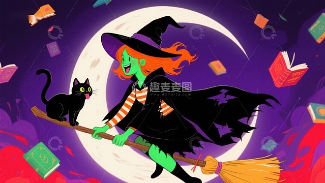 巫师骑扫帚夜空飞行