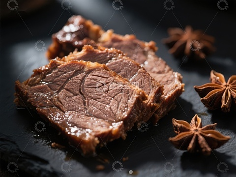 香料点缀的烤肉切片