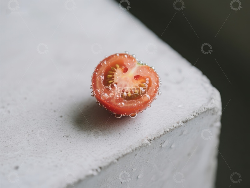 高清大图下载【趣麦麦图】切半樱桃番茄置于水泥台面