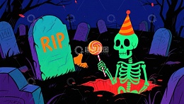 万圣夜墓地中的糖果骷髅