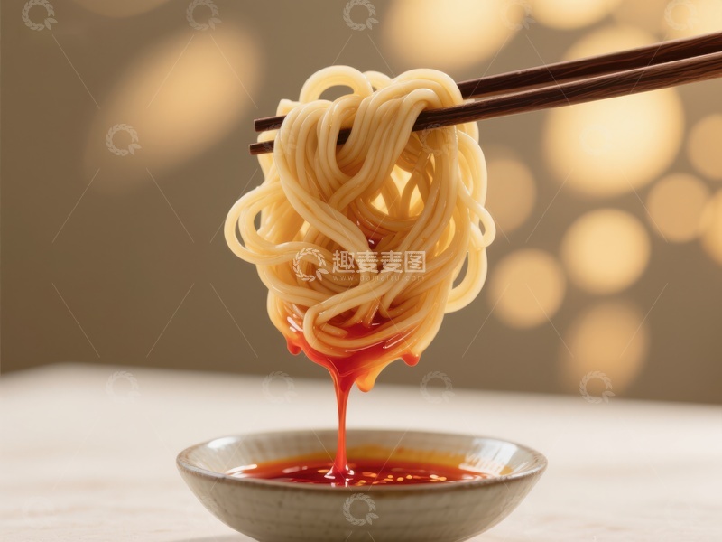高清大图下载【趣麦麦图】筷子夹起沾满酱汁的面条