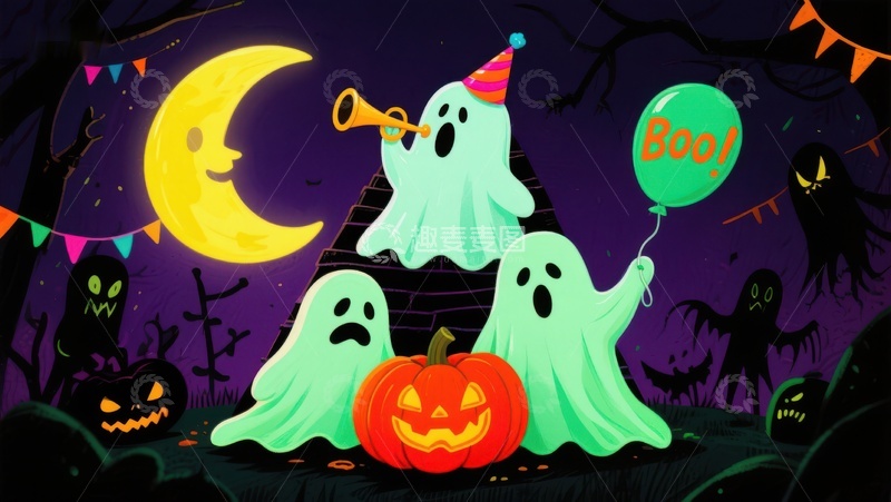 高清大图下载【趣麦麦图】万圣节夜晚的幽灵派对