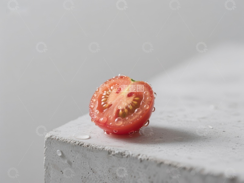 高清大图下载【趣麦麦图】切开的番茄半颗，置于灰色台面