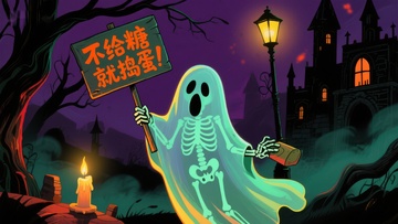 万圣节幽灵手持标语牌
