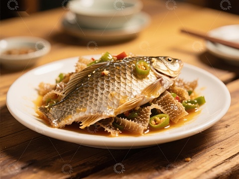 香辣鱼块配青椒，美味中式佳肴