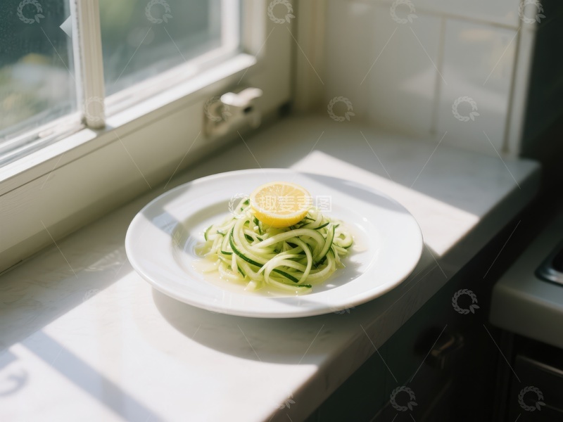 高清大图下载【趣麦麦图】窗边的意面配柠檬片